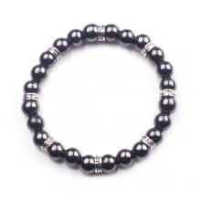 Hematite 8mm Beaded Bracelet Charm Stainless Steel Alloy Bracelet for Men